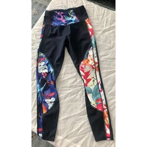 Athleta Womens XS Tropical Floral Mesh High Rise 7/8 Leggings Navy Blue